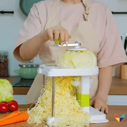 Cabbage Peeler Vegetable Cutter with shredded cabbage, showcasing compact slicing and peeling.